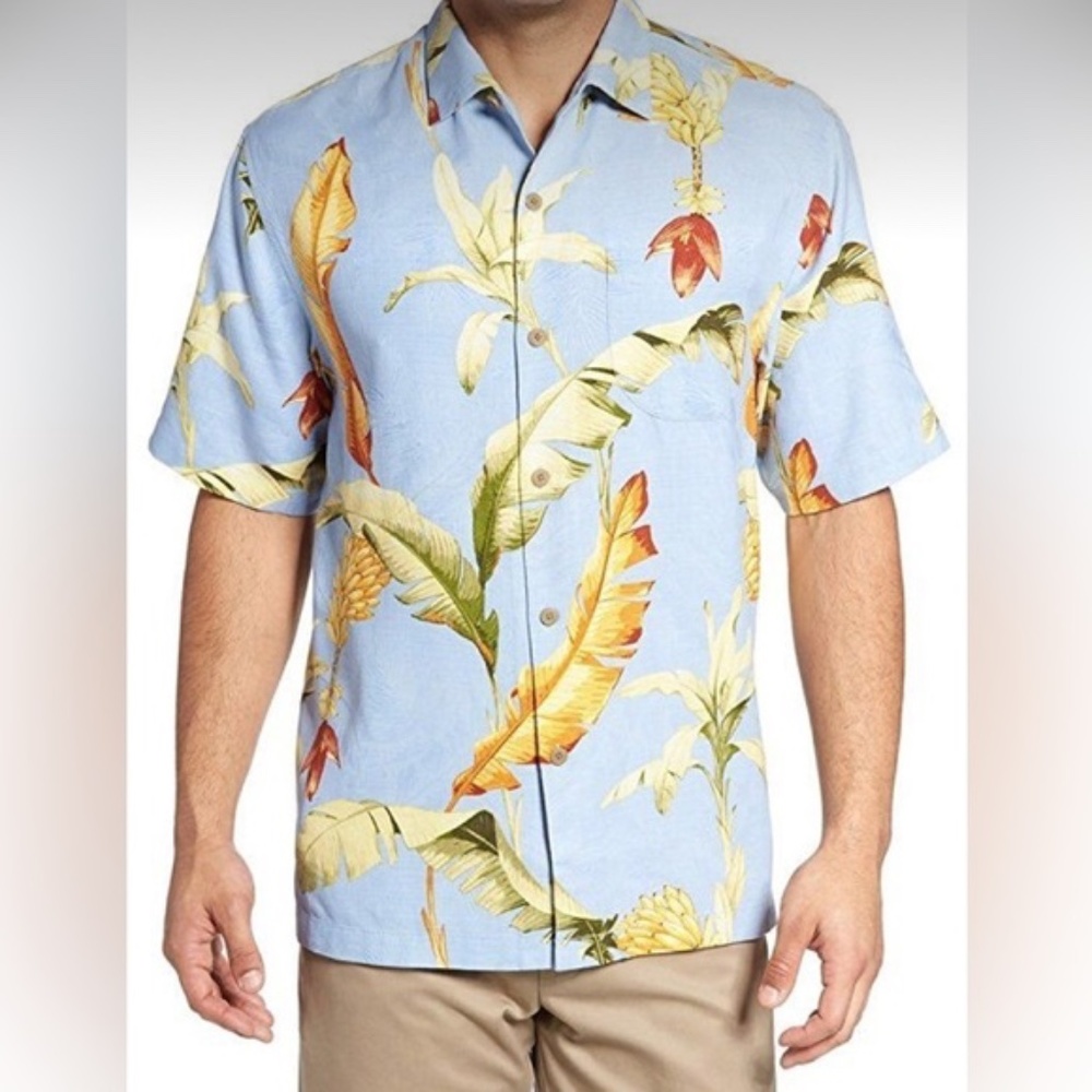 Tommy Bahama Mens Silk Tropical Shirt Large Cruise Hawaiian Beach Resort Button